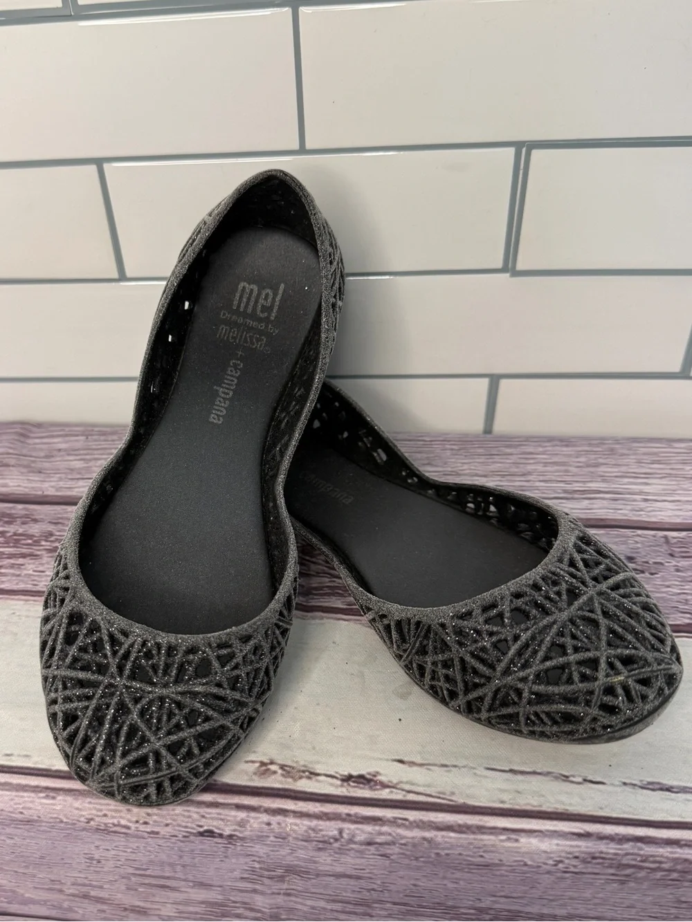 Mini Melissa 🖤 Jelly Flat Smokey Glitter size 11